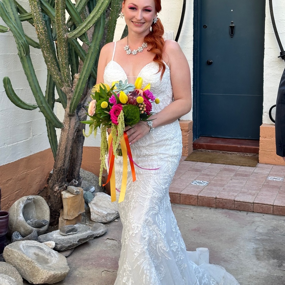 David’s Bridal - Galina Signature glitter tulle lace mermaid wedding dress